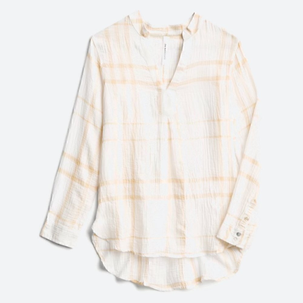 Liverpool Texture Top White and Beige Plaid Size M Excellent Condition - Picture 1 of 3